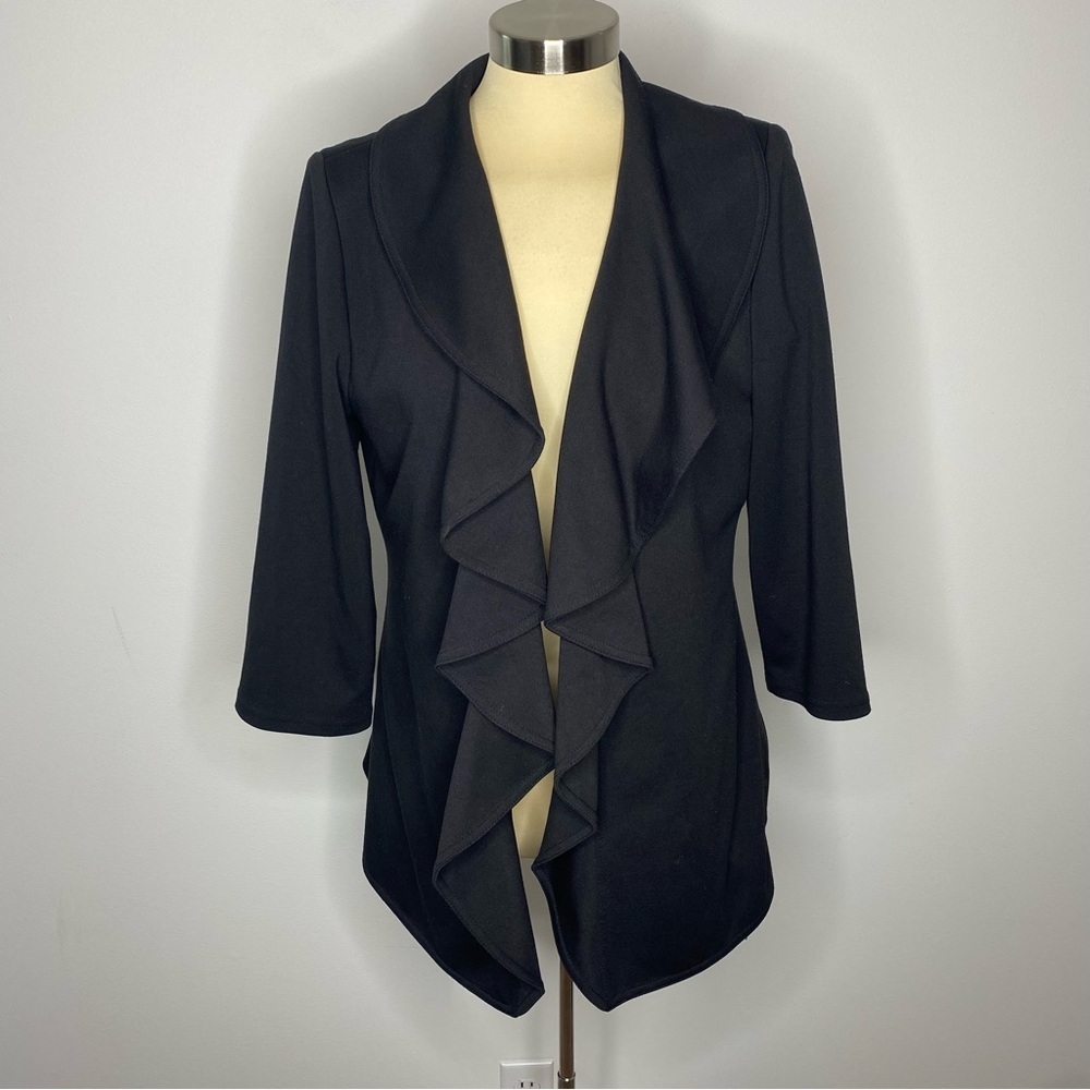 Calvin Klein Black Ruffle Front Open Jacket